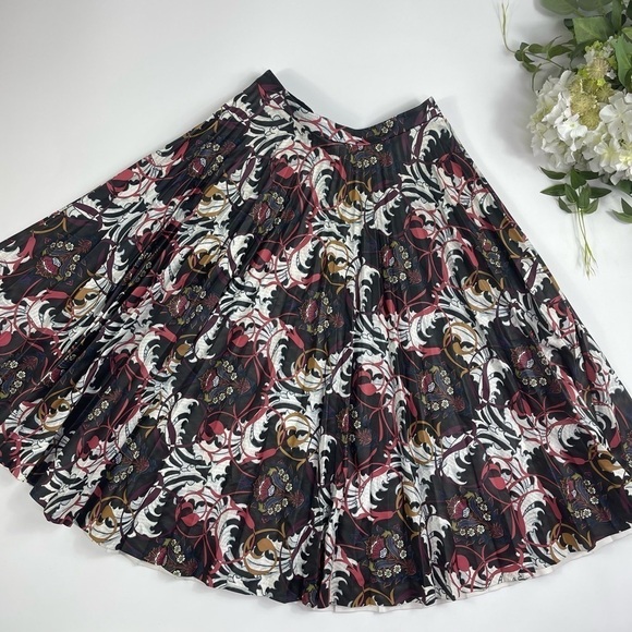 TOPSHOP Skirt Sz 6 Ramble Pleated Faux Leather Floral Midi - Picture 3 of 11